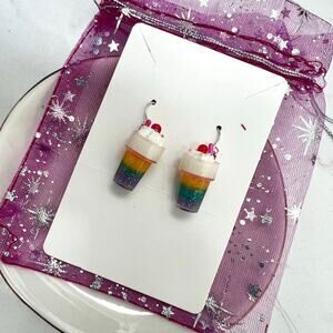 Rainbow Glitter Drink Earrings – Y2K Kawaii Statement Jewelry for Pride & Summer
